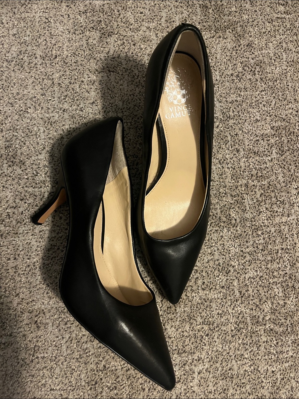 Vince Camuto Black Pointed-Toe Leather Pumps Wide Rare